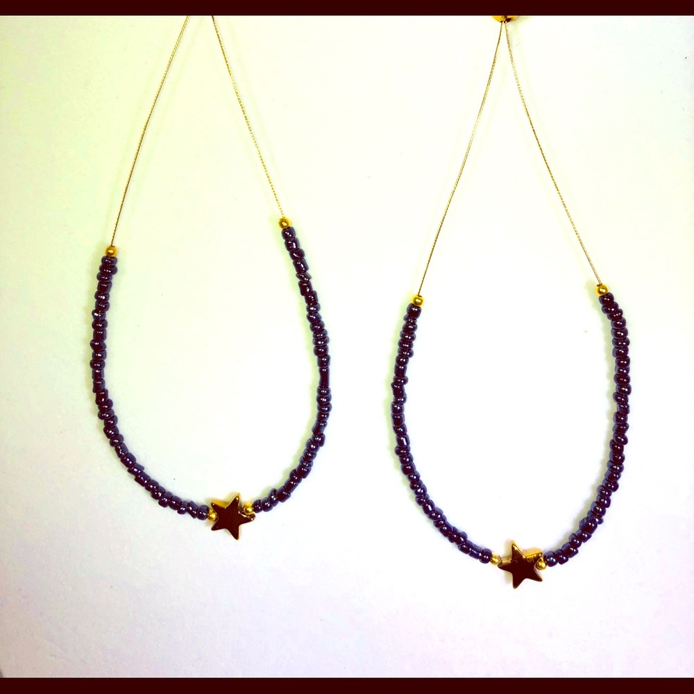 Star Crafts Gold Star and Blue Beaded Earrings